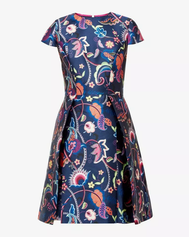 TED BAKER Fluxam Folk Foliage navy floral fit & flare skater dress party 1 4 NEW
