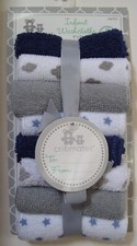 Boys Cribmates 8 Pack Blue Gray White Cloud Star Solid Infant Baby Washcloths