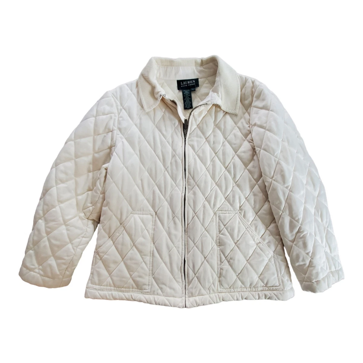 Lauren Ralph Lauren Diamond Quilted Puffer Jacket Full Zip Women's Large  Cream