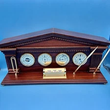Rare Weather Station Thermometer, Barometer & Hygrometer 19"x 9"- Wooden Base