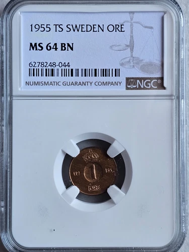 Sweden 1 Ore 1955 TS NGC MS 64 BN