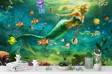 3D Mermaid Fish Coral Sea Wallpaper Wall Mural Removable Self-adhesive Sticker 2