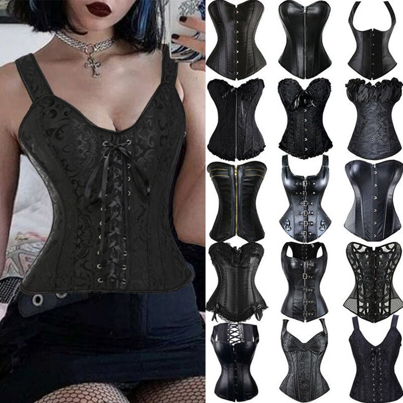 Women Black Steampunk Gothic Waist Trainer Corset Bustier