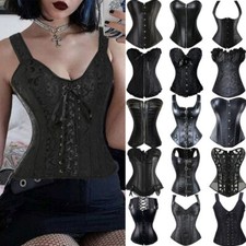 Women Black Steampunk Gothic Waist Trainer Corset Bustier Tops Overbust Basques