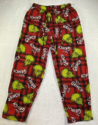 Dr Seuss The Grinch Pajama Pants Large Christmas Plaid Fleece