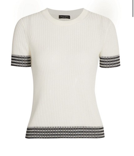Rag & Bone Womens Arctic Check White Ribbed Crewneck Sweater Shirt S - Picture 3 of 3