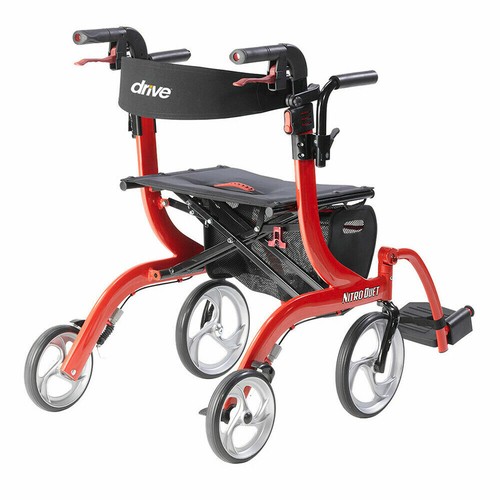NEW Drive Medical Nitro Duet Rollator Walker and Transport Wheelchair Chair, Red - Picture 1 of 6
