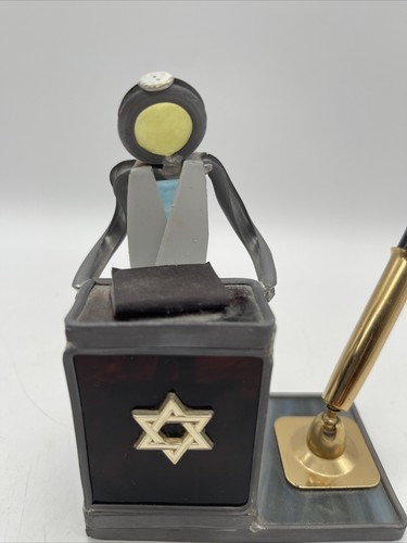 Stained Glass Rabbi Torah Figurine Judaica Jewish Gift Star Of David Pen Desk - Picture 2 of 5