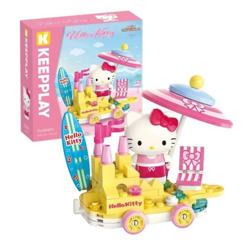Authentic Sanrio Qman Keeppley Kuppy Blocks Hello Kitty Sunbath
