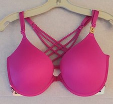 Victoria  s Secret PINK Push Up Padded Bra  MULTI COLOR LOGO Band 38DD Fuschia NWT