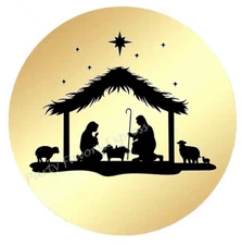 CHRISTMAS NATIVITY GOLD FOIL ENVELOPE SEALS LABELS STICKERS PARTY FAVORS