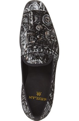 MEZLAN Men\'s \'Leno\' Venetian Loafer Black Artisanal Print Suede Dress Shoe 6434 Mezlan Men main image 2