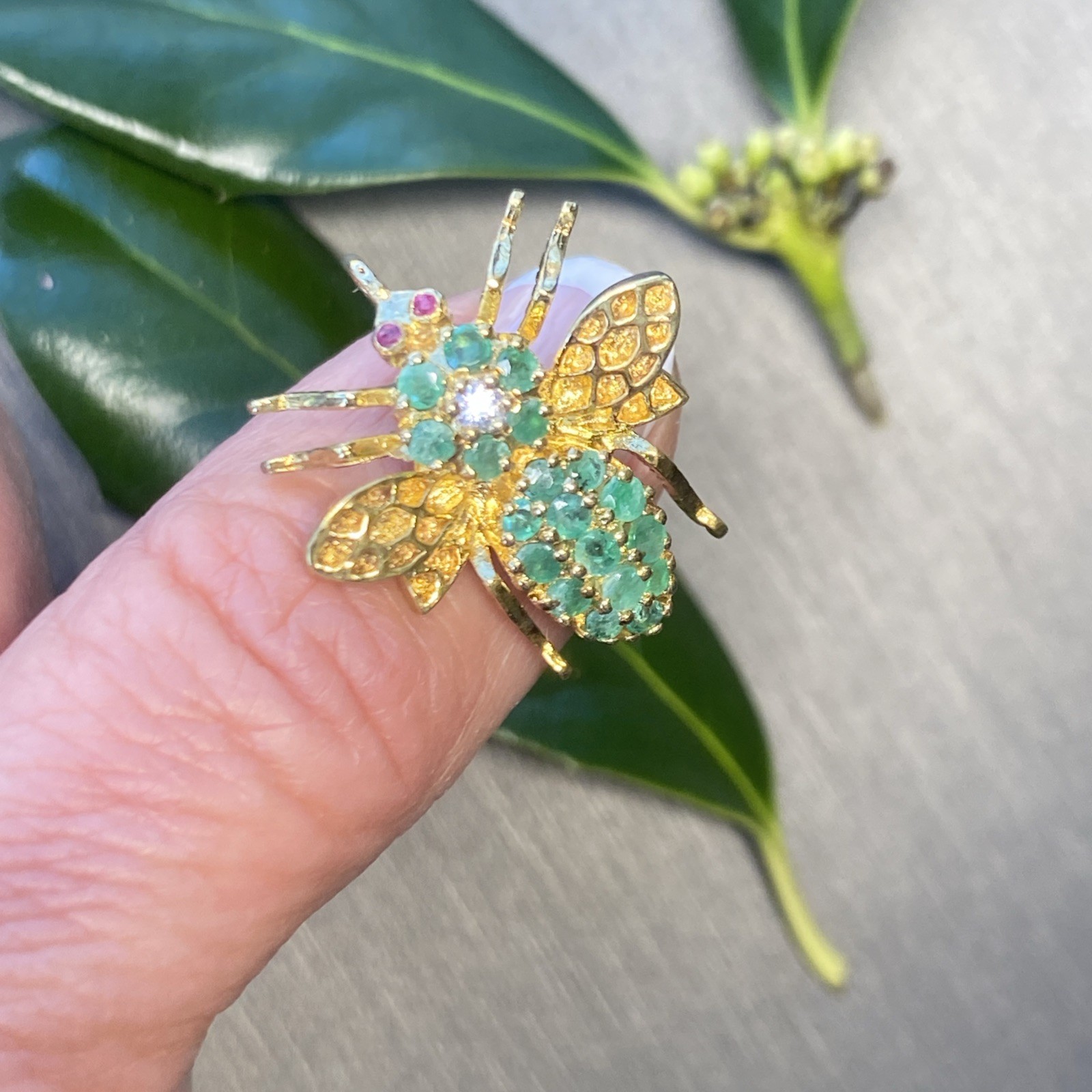 Victorian Diamond Emerald Ruby Antique Insect Fly… - image 7