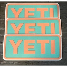 YETI Sticker Decal Set Seafoam Green Coral Orange Rectangular Logo 3 Pack