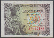 Spain  1 Peseta 21-05-1943  VF P. 126, Banknote, Circulated