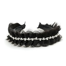 Wide Fishtail Braid Braided Headband Crystal Deco Style Messy Dark Brown