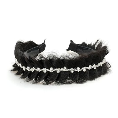 Wide Fishtail Braid Braided Headband Crystal Deco Style Messy Dark Brown