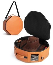 Vegan Leather Hat Box Fits 4 Cowboy or Wide-Brim Hats, Padded Storage Brown