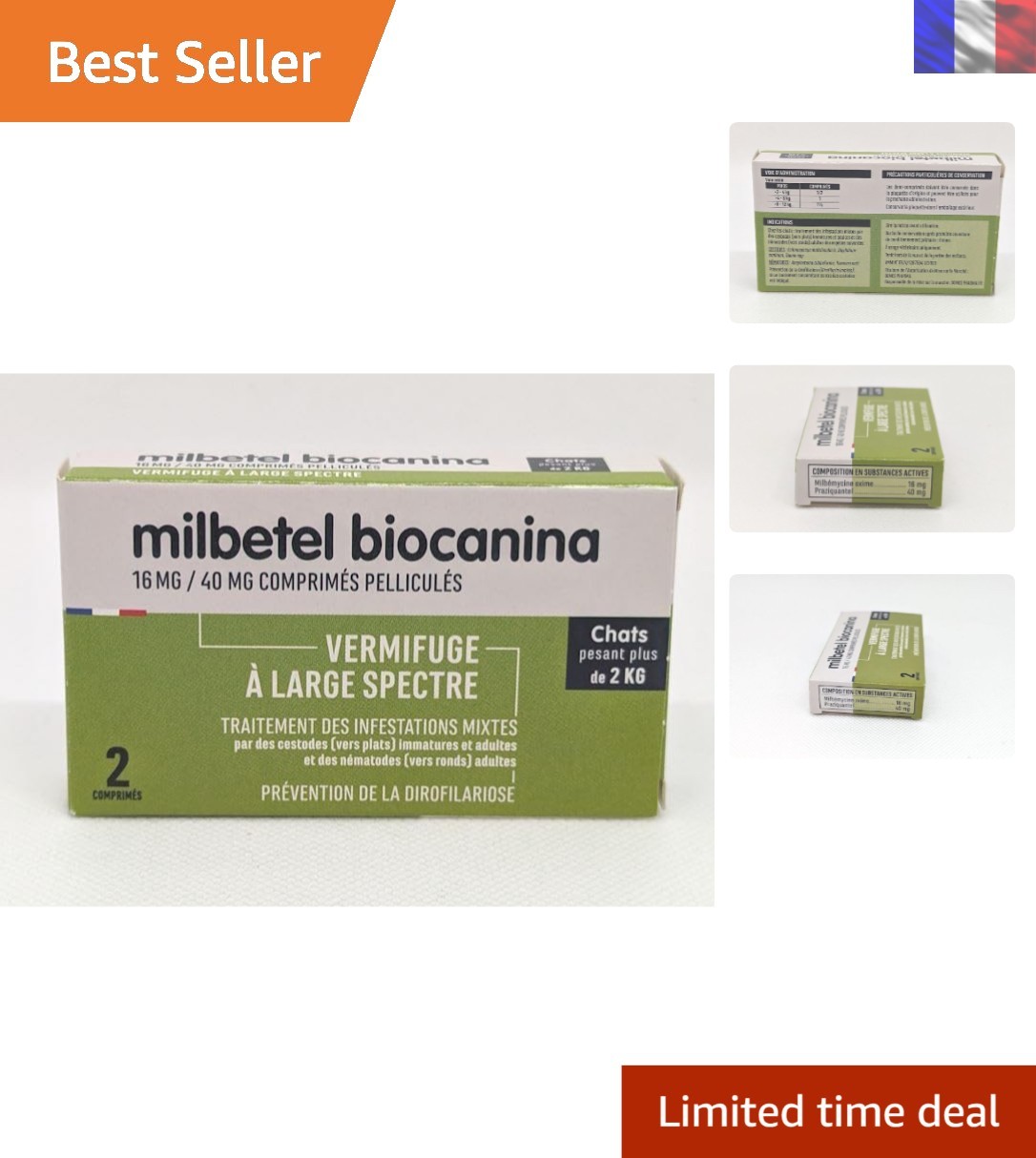 Vermifuge pour chats de plus de 2kg Biocanina Milbetel boîte de 2 comprimés pelliculés