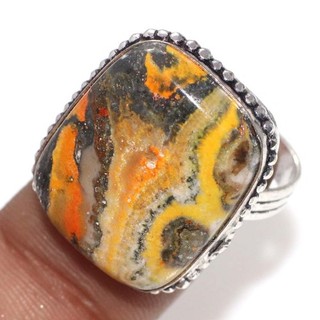Bumble Bee Jasper 925 Silver Plated Ring US 9 Classic Timeless Gift Trendy GW