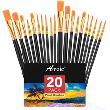 Acrylic Paint Brush Set 2 Packs / 20 Pcs Nylon Hair Brushes For All Purpose Oil