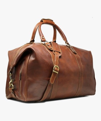 Roma Travel Bag Saddle Brown Large Italian Leather Weekender Duffle