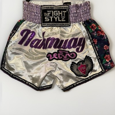 InfightStyle Muay Thai Shorts Small Floral Satin Kickboxing Mad In Thailand
