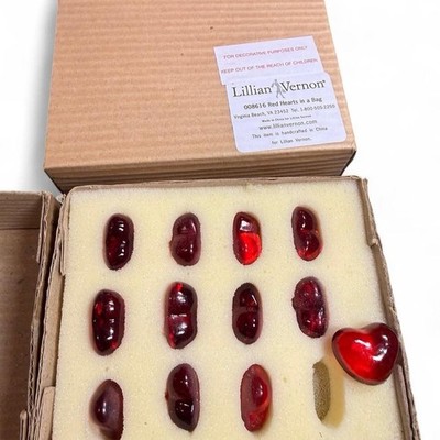 Lillian Vernon 24 Red Hearts Glass Table Scatter Various Sizes Set Of 2 In Box