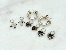 Vintage Sterling Silver Hoop Earrings 3 Changeable Charms Garnet