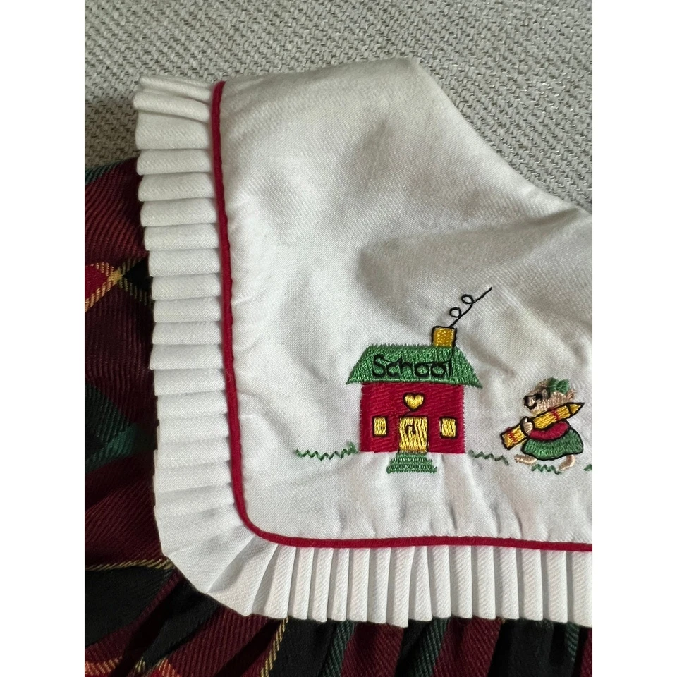Винтажный Tartan Baby Togs платье, блумеры, вышитый нагрудник 12 mos - Изображение 3 из 4
