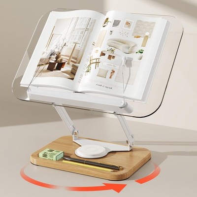 BYMECOST Acrylic Book Stand for Reading, 360°Rotating Natural 