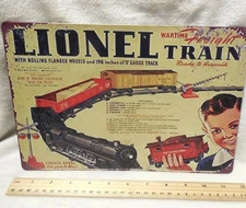 Lionel Train Metal Sign Distressed Look 12" by 8" New Old RETRO Train Ad