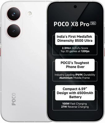 POCO X8 Pro (White, 256 GB 12GB RAM) Dimensity 8500-Ultra 6.59 '' Global Version.