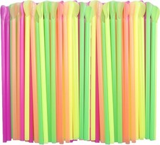 1200 Pieces Disposable Spoon Straws - Colorful Long Milkshake Plastic Straws