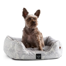 Mod Damask Plushy Bolster Pet Bed, Cozy  Calming, Water Repellent, Non-Slip Bot