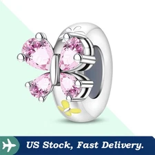 KUNSIR 925 Sterling Silver Butterfly Clip Stopper Bead For Bracelet Spacer Charm