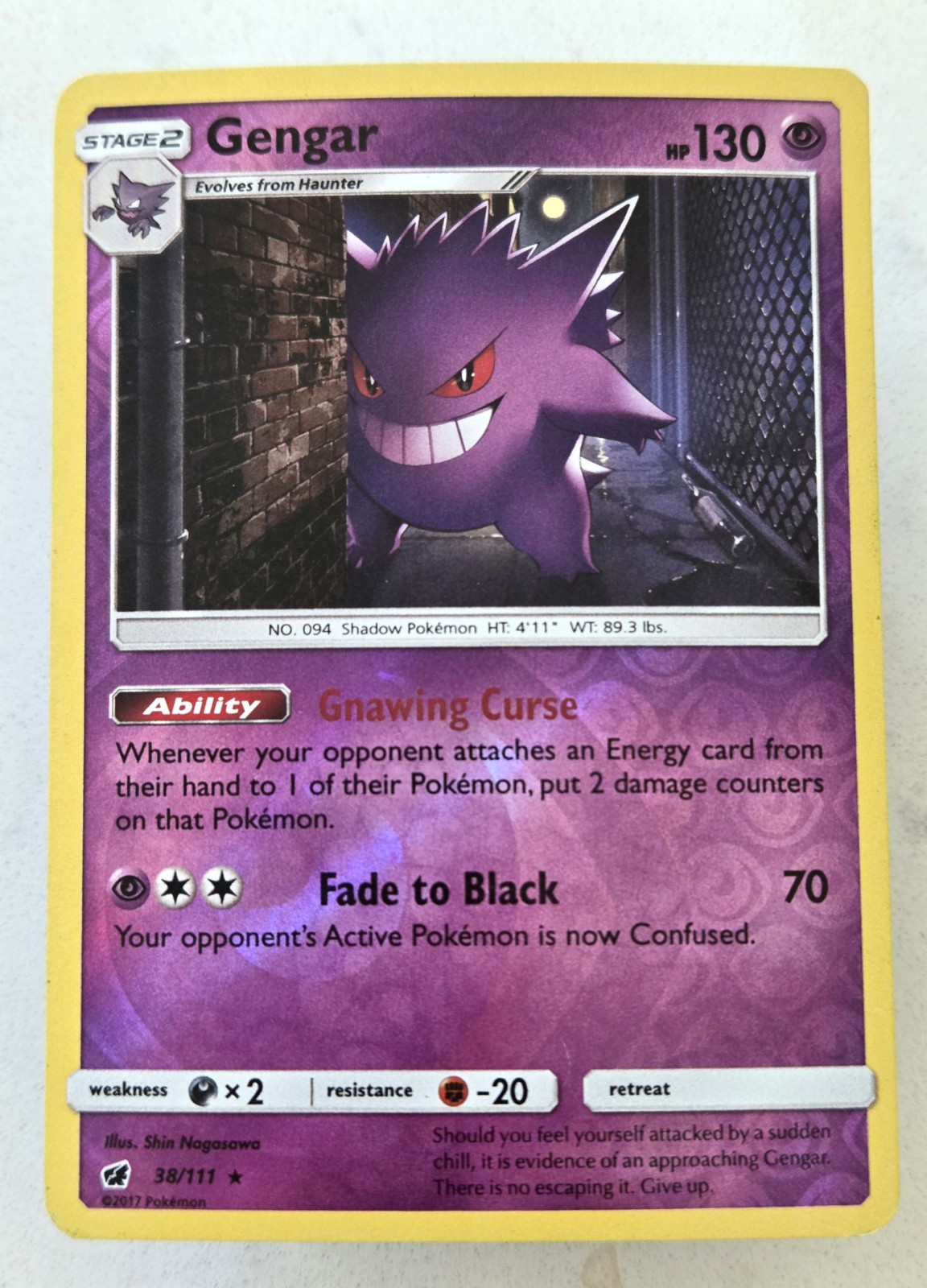 Pokemon TGC Gengar 38/111 Sun And Moon Crimson Invasion Reverse Holo