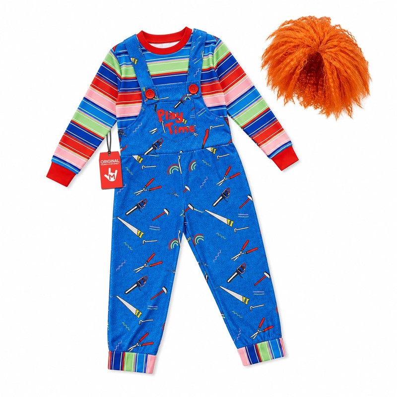 Kids Chucky Costume + Wig Boys Horror Doll Killer Suit Halloween 4 - 14 yrs