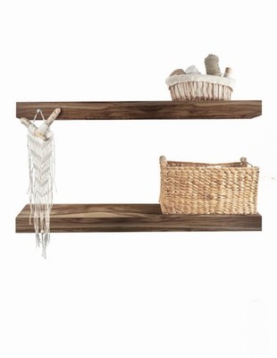 Acacia Floating Wood Shelf, 2-pack, Wood