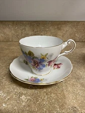 Regency English Bone China England Pink Blue Purple Floral Cup Teacup & Saucer