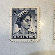 Australia 1953 Used Pre-Decimal Postage Stamps 5d & 2s Queen, Aboriginal Art