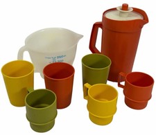 9 PC LOT Vintage Tupperware Toys Miniature Pitcher Cups Mugs Measuring Bowl