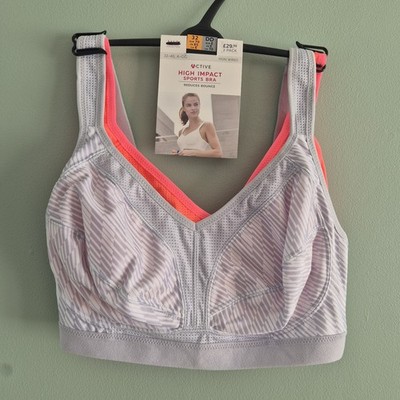 Ex M&S High Impact Sports Bra 2-PACK 32DD Neon Pink Grey Reduces Bounce