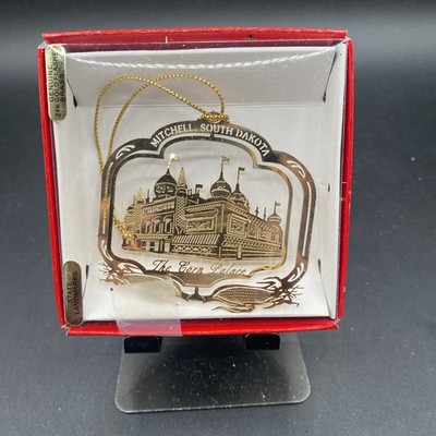 South Dakota 'CORN PALACE' Christmas Ornament  Gold Flashed Brass MITCHELL SD