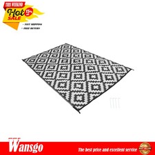 6x9 ft Waterproof Outdoor Rug Outdoor Plastic Straw Rug Carpet Black & White