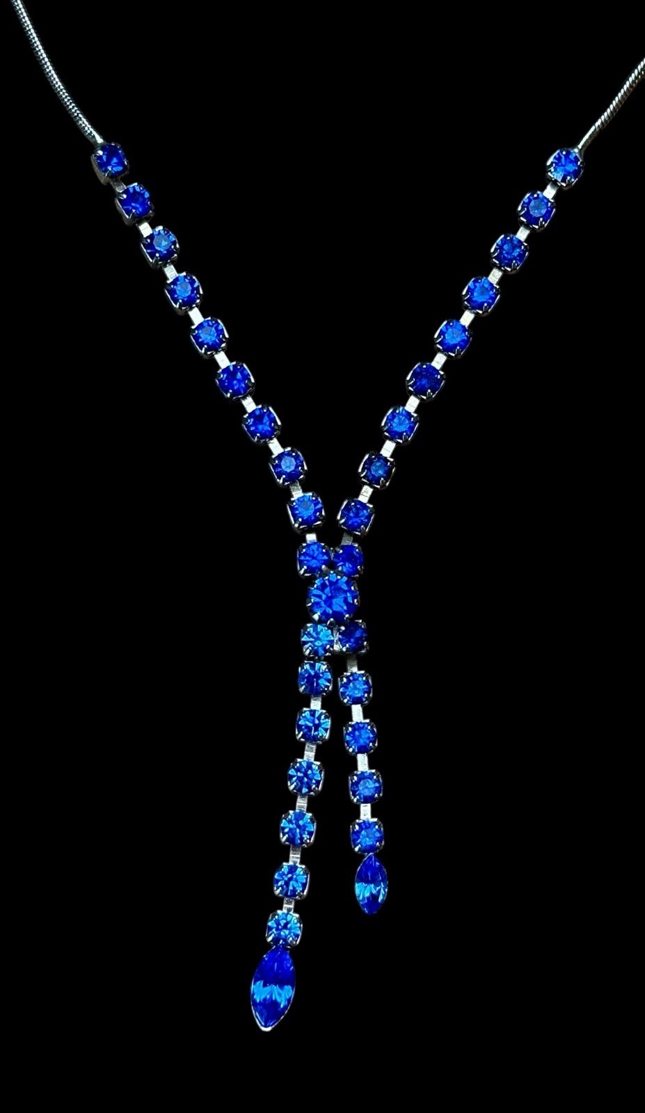 Blue Rhinestone Silver Tone Adjustable Fashion Necklace