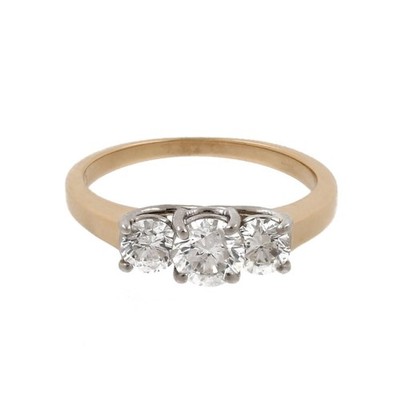 1,36 TW 3-Stein Diamant Bandring 14K Bicolor Gold Runde Diamanten Gr. 8,25