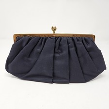 Vintage 1950s INGBER Navy Blue Pleated Evening Clutch Bag Gold Kiss-Lock Frame