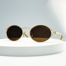 Miu Miu SMU 52YS Gold Frame Brown Lens Round Sunglasses Women 55-20-130