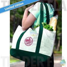 Trader Joe's LARGE Canvas Tote Shopping Bag   Limted Edition Green   Brand New